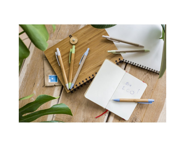 Długopis z papierowym trzonem, kolorowe elementy z włókna bambusowego z logo firmy w LazyStore!