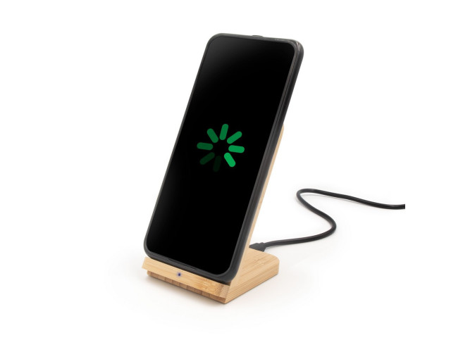 Bambusowa ładowarka bezprzewodowa 10W B'RIGHT, stojak na telefon z logo firmy w LazyStore!