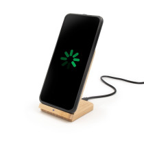 Bambusowa ładowarka bezprzewodowa 10W B'RIGHT, stojak na telefon z logo firmy w LazyStore!