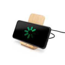 Bambusowa ładowarka bezprzewodowa 10W B'RIGHT, stojak na telefon z logo firmy w LazyStore!