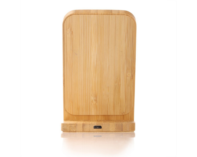 Bambusowa ładowarka bezprzewodowa 10W B'RIGHT, stojak na telefon z logo firmy w LazyStore!