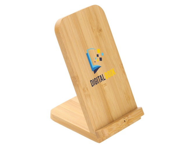 Bambusowa ładowarka bezprzewodowa 10W B'RIGHT, stojak na telefon z logo firmy w LazyStore!