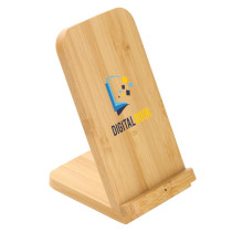 Bambusowa ładowarka bezprzewodowa 10W B'RIGHT, stojak na telefon z logo firmy w LazyStore!