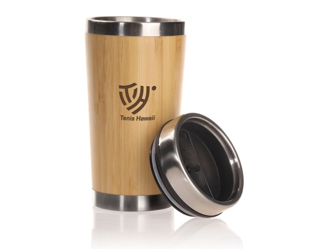 Bambusowy kubek podróżny 400 ml z logo firmy w LazyStore!