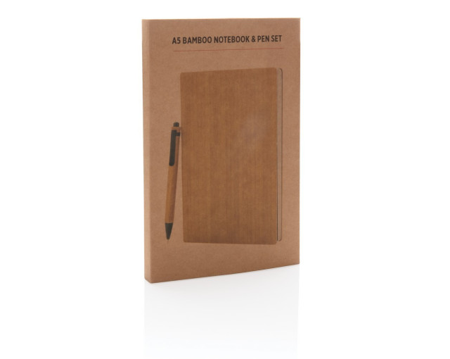 Bambusowy notatnik A5 z bambusowym długopisem z logo firmy w LazyStore!