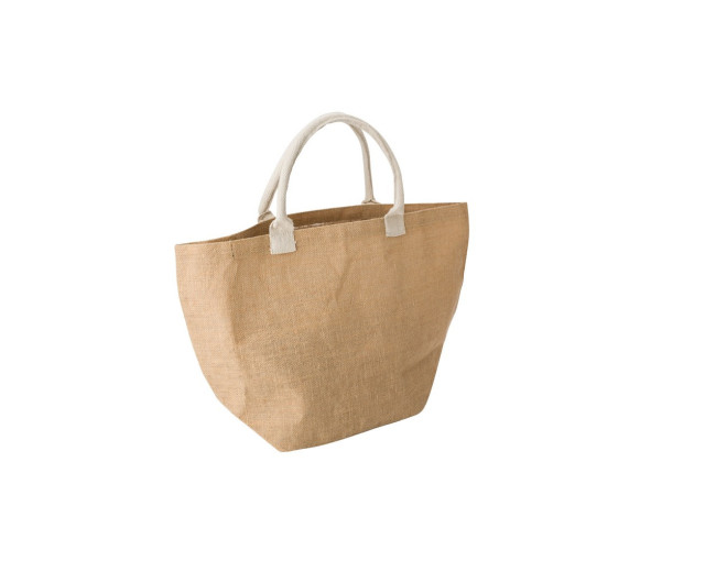 Torba z juty, z bawełnianymi uchwytami z logo firmy w LazyStore!