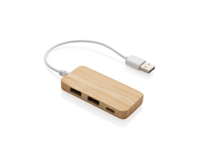 Bambusowy hub USB 2.0 z USB C z logo firmy w LazyStore!