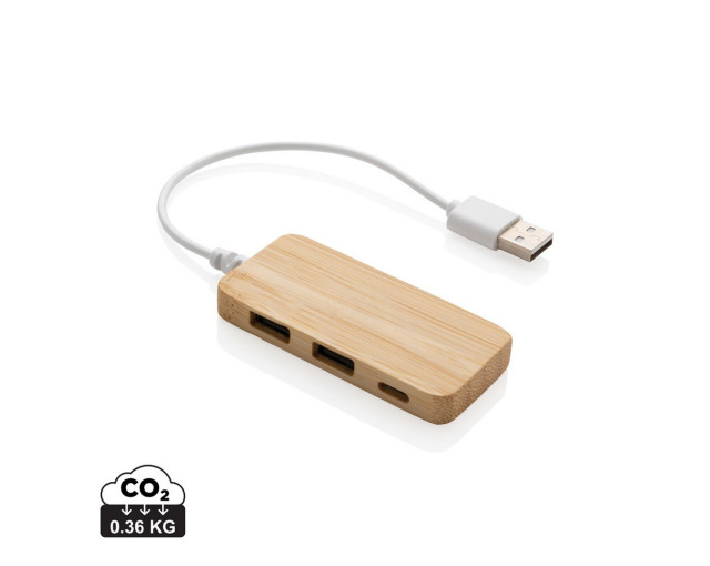 Bambusowy hub USB 2.0 z USB C z logo firmy w LazyStore!