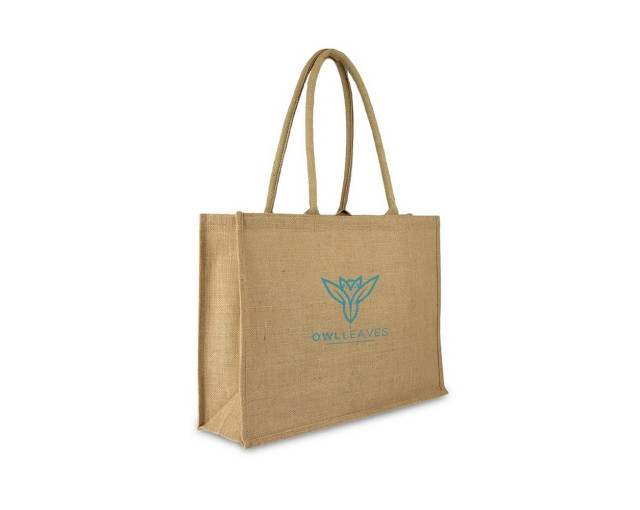 Torba z juty na zakupy z logo firmy w LazyStore!