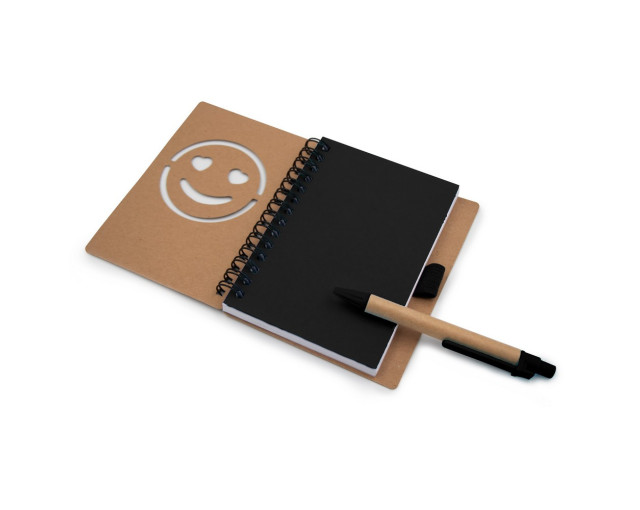 Notatnik ok. B7 "uśmiechnięta buzia" z długopisem z logo firmy w LazyStore!