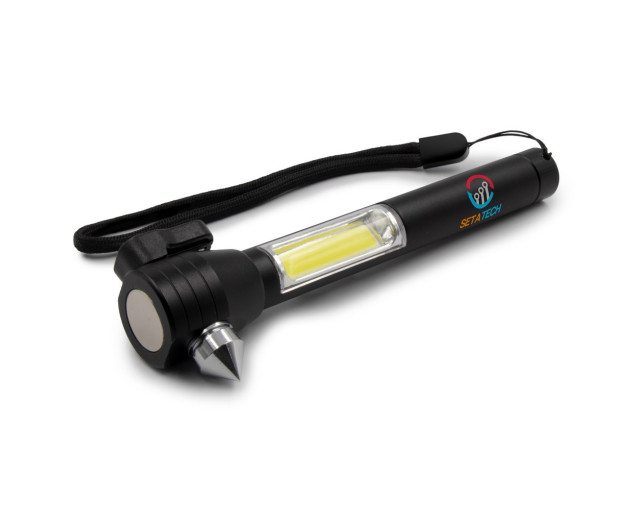 Latarka bezpieczeństwa 1 LED COB, przecinak do pasów, młotek bezpieczeństwa | Flint z logo firmy w LazyStore!