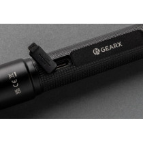 Kieszonkowa latarka Gear X, ładowana przez USB, aluminium z recyklingu z logo firmy w LazyStore!