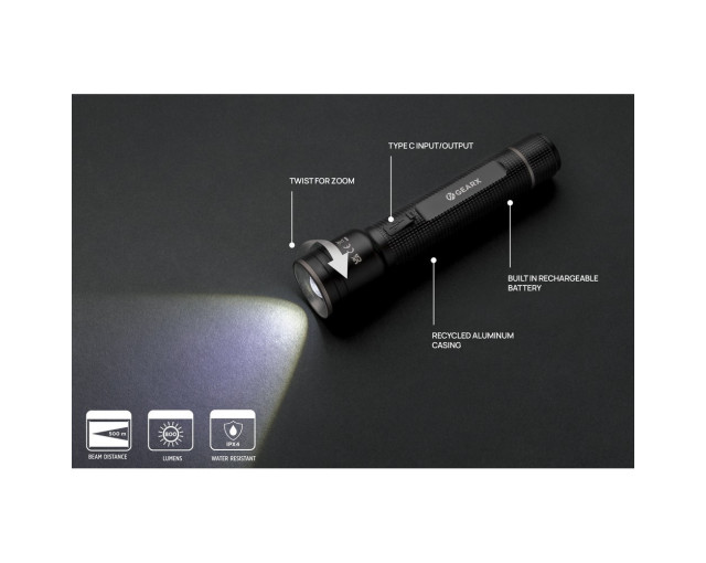 Latarka Gear X, ładowana przez USB, aluminium z recyklingu z logo firmy w LazyStore!