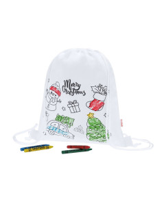 Worek ze sznurkiem do kolorowania, świąteczny wzór, kredki z logo firmy w LazyStore!