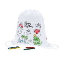 Worek ze sznurkiem do kolorowania, świąteczny wzór, kredki z logo firmy w LazyStore!