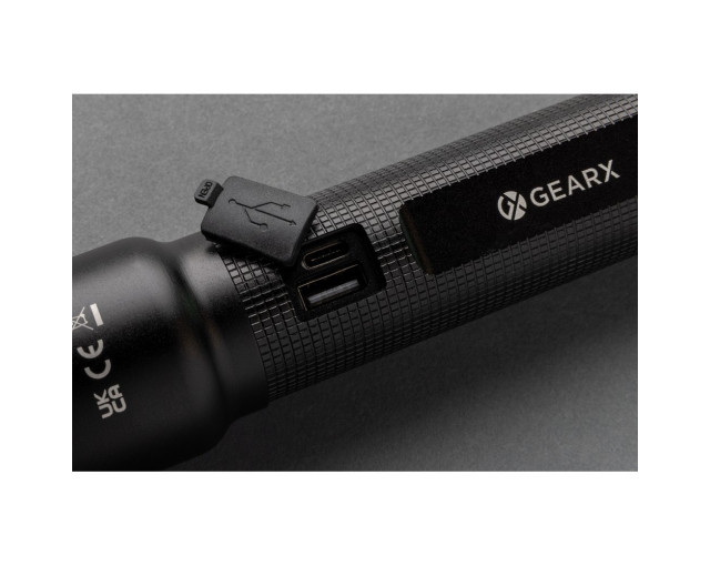 Duża latarka Gear X, ładowana przez USB, aluminium z recyklingu z logo firmy w LazyStore!