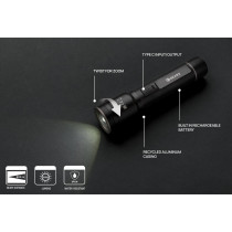 Duża latarka Gear X, ładowana przez USB, aluminium z recyklingu z logo firmy w LazyStore!