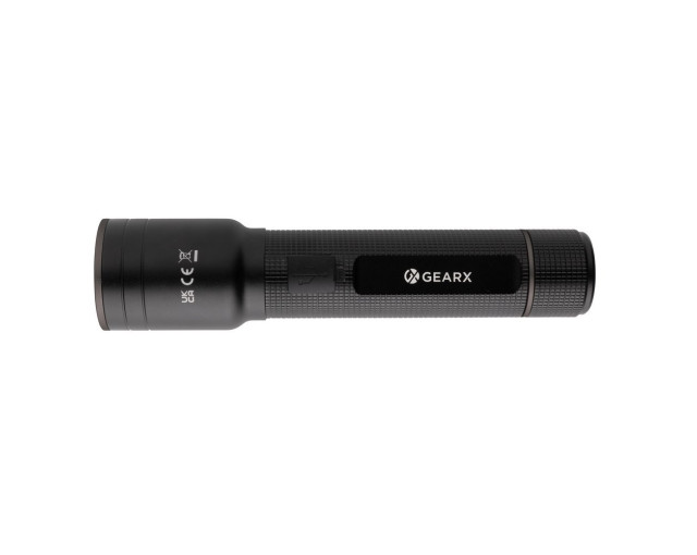 Duża latarka Gear X, ładowana przez USB, aluminium z recyklingu z logo firmy w LazyStore!