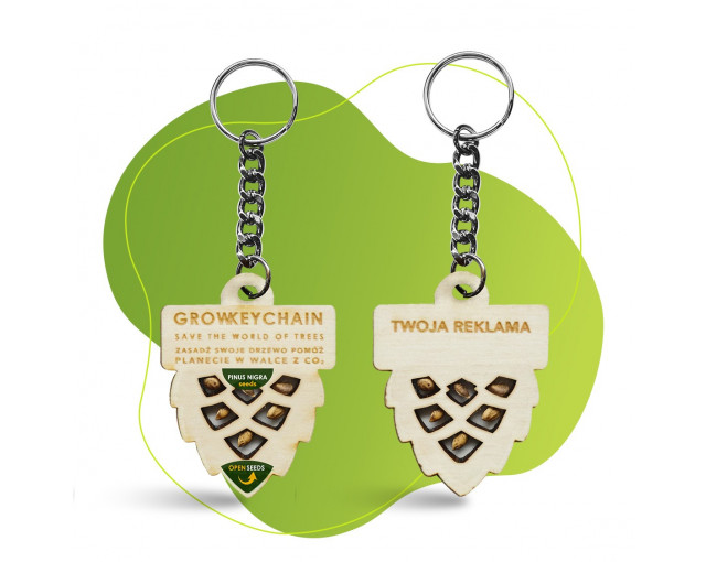 Rosnący brelok 2D z nasionami sosny GROWKEYCHAIN z logo firmy w LazyStore!