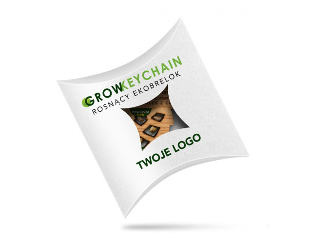 Rosnący brelok 2D z nasionami sosny GROWKEYCHAIN z logo firmy w LazyStore!