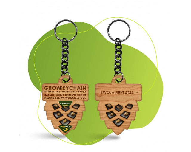 Rosnący brelok 2D z nasionami sosny GROWKEYCHAIN z logo firmy w LazyStore!
